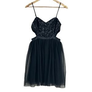 Forever 21 Mini Dress Womens S Black Sequin Mesh Tulle Whimsigoth Coquette Goth